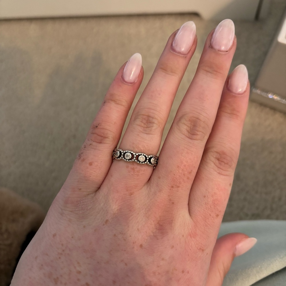 Silver Pandora ring with gems